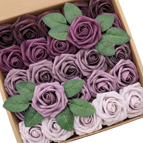 Miniatura 9 de Flores artificiales, 25 rosas de espuma de aspecto real, rosas falsas con tallos para ramos de boda, centros de mesa, baby shower, fiesta
