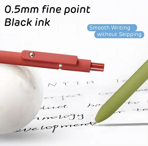 Miniatura 2 de 5 bolígrafos retráctiles de gel retro, bolígrafos de tinta negra de secado rápido, 0.5mm de punta fina con escritura suave y estética, bolígrafos