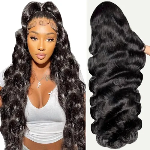 Miniatura 51 de Aaliweya Peluca de encaje frontal 360 HD con encaje frontal 360, peluca de cabello humano para mujer, densidad 180, prearrancada, sin pegamento, 1B