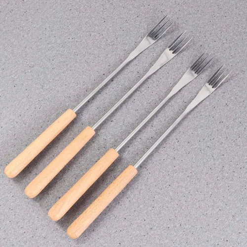 Miniatura 2 de DOITOOL 6 tenedores para fondue de acero inoxidable con mango de madera, diseño aislante térmico para postres de frutas, olla caliente, barbacoa al