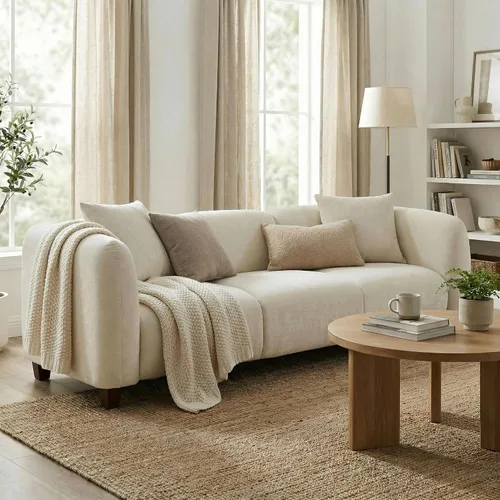 Miniatura 12 de Sofá de asiento profundo moderno de 3 plazas con patas de madera de abedul, sofá de cuero de 80.25 pulgadas, sofá tapizado suave para sala de estar