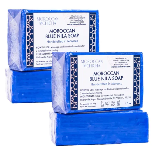 Jabón marroquí, jabón de nila azul para rostro y cuerpo, hecho de polvo de nila (paquete de 2)