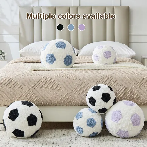 Miniatura 6 de Almohada de fútbol redonda negra para pelota de fútbol, almohadas de felpa estéticas para decoración del hogar, pelota de fútbol, almohada