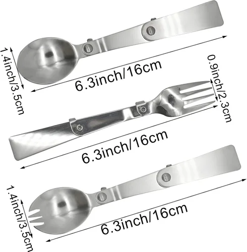 Miniatura 3 de Juego de 6 cucharas plegables y tenedores, 18/10 (304) de acero inoxidable portátil, utensilios de camping para termos actividades al aire libre