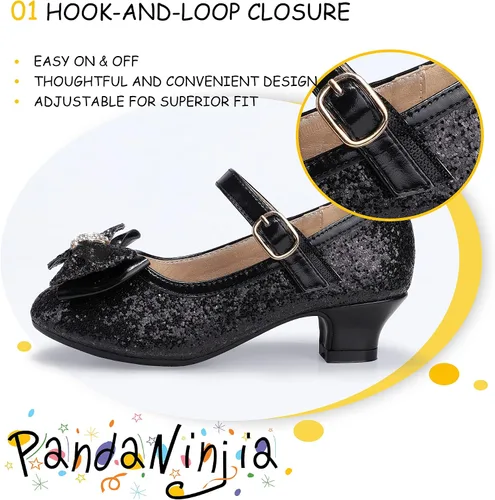 Miniatura 62 de PANDANINJIA Vestido de jada para niñas y niños pequeños, zapatos de princesa Mary Jane con tacones con lazo para fiesta, boda, boda