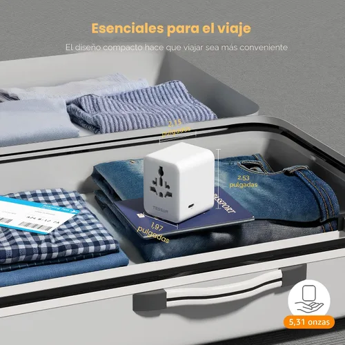 Miniatura 7 de TESSAN Adaptador de viaje universal de 28 W, adaptador de corriente internacional con 3 puertos de carga USB C 2 USB A, adaptador de enchufe mundial