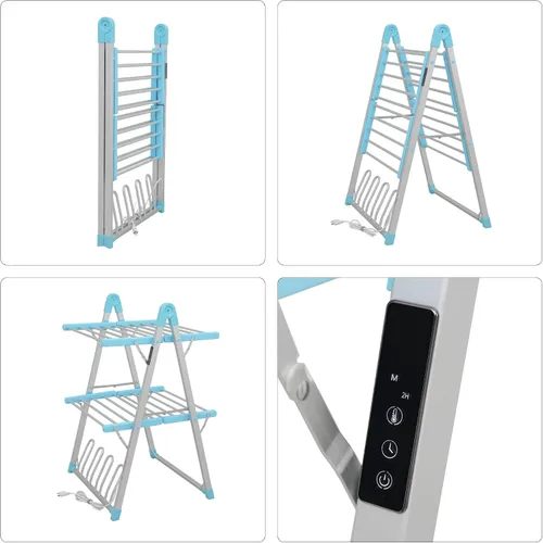 Miniatura 7 de Estante eléctrico calentado para secar ropa, secadora de prendas plegable calentada con temporizador de apagado, estante para ropa, zapatos, Azul