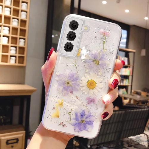 Miniatura 12 de EYZUTAK Funda para Samsung Galaxy A15 4G/5G, Bling Glitter Lentejuelas Hecho a Mano Hoja De Flor Seca Real Funda Estética Transparente Embedded