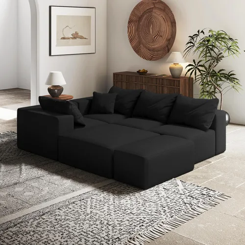 Miniatura 4 de Sofá interior minimalista, sofá de nube tapizado de combinación gratuita, sofá modular de chenilla con almohadas, cómodo para sala de estar, Negro