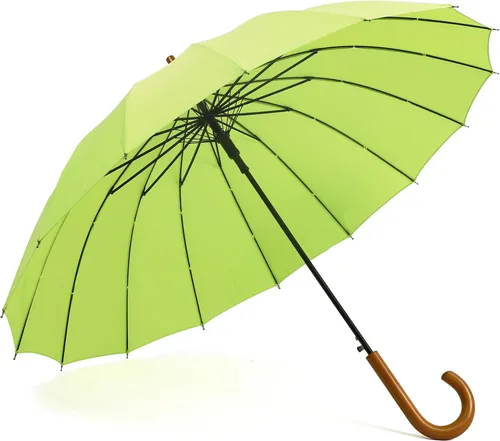 Miniatura 43 de SoulRain Paraguas de palo de 16 varillas de 48 pulgadas, apertura automática, color sólido, moderno y simple, mango de madera clásico de arco