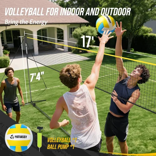 Miniatura 5 de Volleyball Badminton Pickleball 3-in-1 Combo Net Set, 5.1-7.4ft Adjustable Height Sports Nets for Backyards, Portable 17ft Outdoor Net with Carry