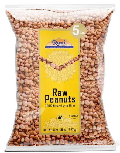Cacahuetes Rani, enteros crudos con piel (sin cocer, sin sal) 80 onzas (5 libras) 5.0 lbs a granel ~ Todo natural | Vegano | Kosher | Apto para