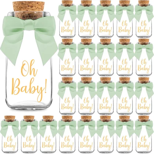 Ethisa Paquete de 24 botellas de vidrio de leche vintage Oh Baby Woodland con cintas y calcomanías, regalos elegantes para baby shower para