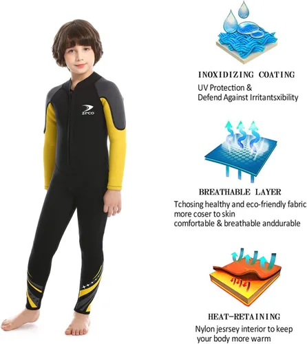 Miniatura 7 de ZCCO - Traje de neopreno para niños, traje de baño de 2.5 mm para adolescentes, traje de baño de cuerpo completo para niños y niñas, traje de baño