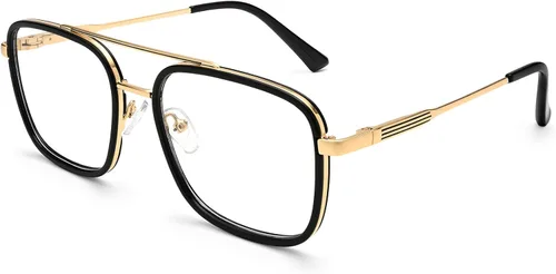 Dollger Lentes cuadrados de luz azul para hombres y mujeres, aviador, bloqueo de luz azul, retro, marco matal, para computadora, juegos, nerd