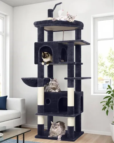 Miniatura 8 de Globlazer - Torre grande para gatos, árbol alto para gatos de interior, torre de escalada para gatos adultos grandes con 2 cuevas espaciosas