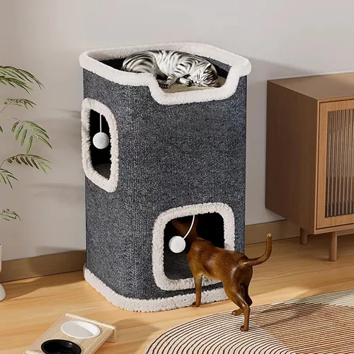 Miniatura 2 de Cat Villa - Casa para gatos, casa para gatos, suave y duradera, de varios niveles, acogedora torre de sisal para gatos con poste rascador, nido