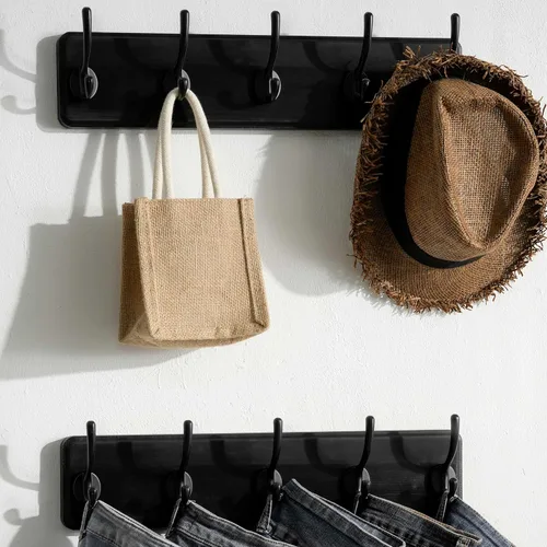 Miniatura 4 de SKOLOO Perchero rústico montado en la pared, perchero de madera maciza de pino, 5 ganchos para colgar ropa, batas, toallas, abrigos