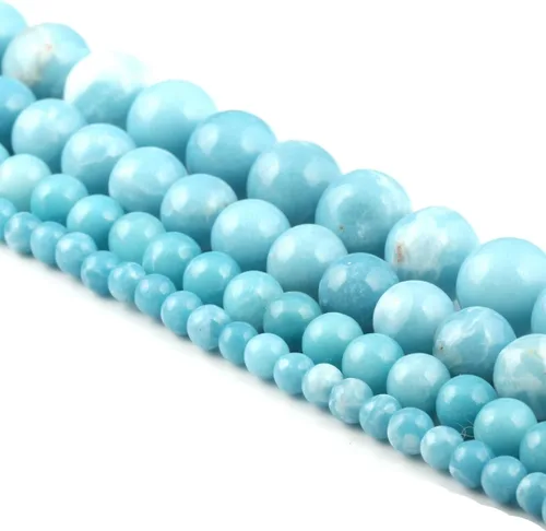Miniatura 4 de Cuentas de larimar 100% naturales redondas de piedra suelta para hacer joyas, collar, regalo, 0.157 in