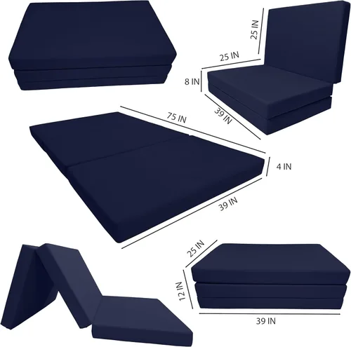 Miniatura 2 de Shikibuton Cama plegable en 3, espuma de alta densidad de 1.8 lbs, tamaño Twin, Full, Queen, colchones plegables. Azul marino