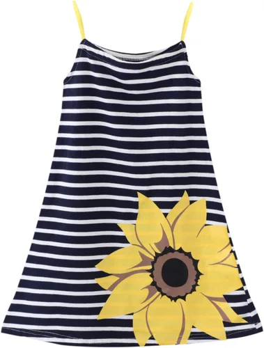 Miniatura 5 de HILEELANG Vestido de verano para niña, sin mangas, de algodón, casual, con tirantes delgados, camiseta de jersey, vestido de playa fresco