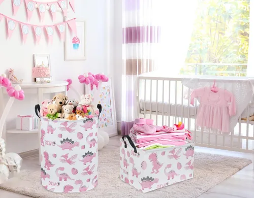 Miniatura 3 de Cestas rectangulares rosas, cesta de dinosaurio, bonita cesta organizadora para habitación de los niños, decoración de dinosaurios, ropa, caja