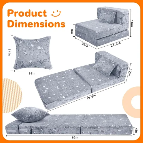 Miniatura 5 de MeMoreCool Colchón de suelo para niños que brilla en la oscuridad, sofá convertible, futón plegable para sala de juegos de niños