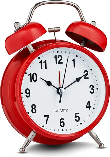 Miniatura 7 de Bernhard Products Reloj despertador analógico de 4 pulgadas, doble campana, color azul, silencioso, sin tictac, de cuarzo, funciona con pilas, extra