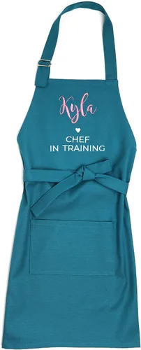 Miniatura 19 de Delantal para niños - Delantal de cocina personalizado bordado con nombre, ajustable, de algodón, con bolsillos, para cocinar rosado (01 Pink)