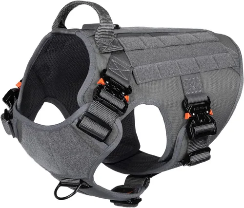 Miniatura 8 de ICEFANG Arnés táctico para perro con 4 hebillas de metal, chaleco, equipo para transportar carga, ligero y modular para perro con asa, sin correa