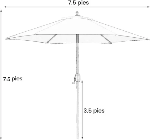 Miniatura 7 de Sombrilla Sunnyglade para patio, 7.5 pies, con botón de inclinación, manivela, 6 varillas (color canela)
