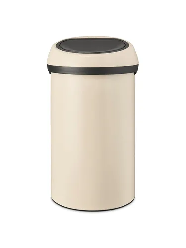 Brabantia Bote de basura grande de 16 galones (beige suave) tapa extraíble, cubo de basura abierto suave al tacto