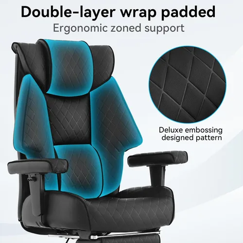 Miniatura 4 de EXCEBET Silla de oficina grande y alta con reposapiés, silla de oficina ejecutiva de piel sintética con respaldo alto de 400 libras, sillas Gris