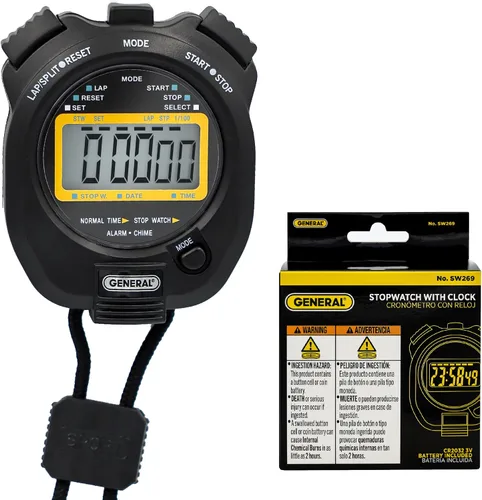 Miniatura 3 de General Tools Temporizador deportivo SW269, cronómetro con reloj, negro