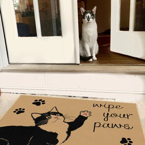 Miniatura 3 de Louise Maelys Wipe Your Paws - Tapete de bienvenida antideslizante, divertido tapete delantero de gato negro para primavera y verano, tapete