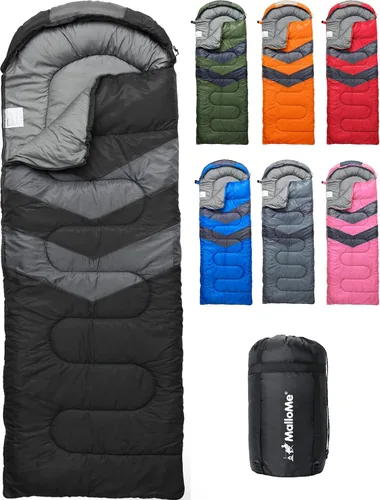 MalloMe Sacos de dormir para adultos para clima frío y cálido, saco de dormir para mochileros para niños de 10 a 12 años, niñas, niños, ligeros,