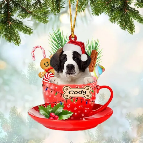 Miniatura 31 de NAZENTI Adorno personalizado de Alaskan Malamute en taza roja, adorno de Navidad personalizado para perros amantes de las mascotas, colgante