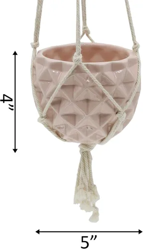 Miniatura 3 de Flora Bunda Maceta colgante para suculentas de 5 pulgadas de cerámica macramé rosa brillante