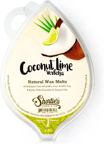 Shortie's Candle Company Coconut Lime Verbena - Cera de soja natural para derretir – 1 barra altamente perfumada de 3 onzas – Fabricado con 100%