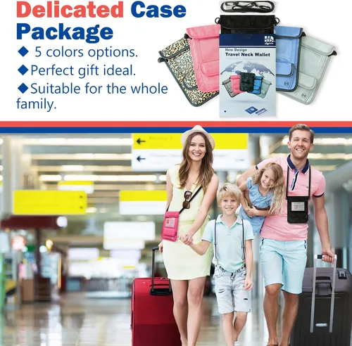 Miniatura 7 de Cartera de viaje, billetera de pasaporte con bloqueo RFID para mujer, impermeable, con cuello delgado, carteras de mujer, antirrobo, bolso