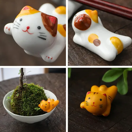 Miniatura 7 de Juego de 5 palillos para gatos, soportes para pinceles de pintura china, porcelana de estilo japonés, soporte para palillos de cerámica para cena