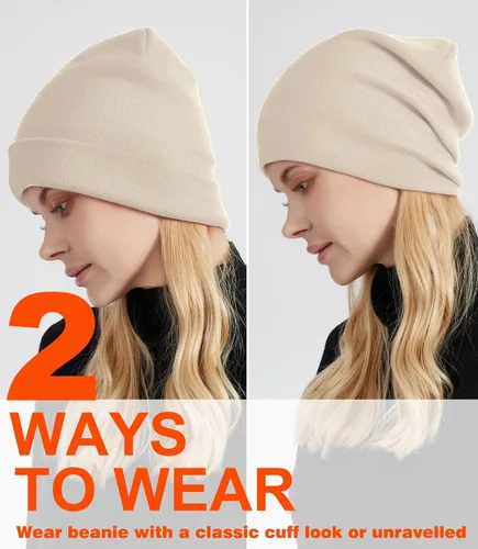 Miniatura 3 de Gorro de lana con forro de satén para mujer, gorro de invierno cálido para mujeres y hombres, suave forro de seda, gorro de calavera