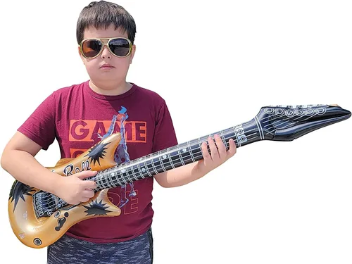 Miniatura 5 de Zugar Land Guitarra inflable de vinilo dorado Rock-n-Roll (40 pulgadas). Regalo perfecto de fiesta, DJ Dance 80s Rocker (color dorado (paquete de 6)