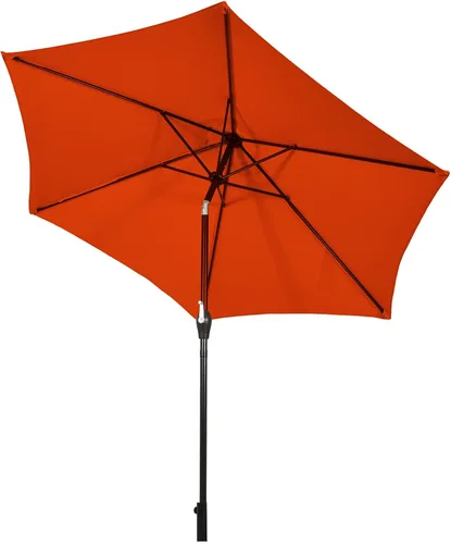 Tangkula Sombrilla de patio de 9 pies, sombrilla de mesa de mercado al aire libre con botón de ajuste de inclinación, manivela y 6 varillas Naranja