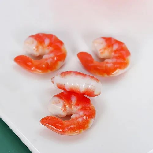 Miniatura 4 de Hiawbon 15 figuras artificiales de camarones de plástico realistas, camarones pelados falsos, modelo de camarones de comida simulados para el hogar