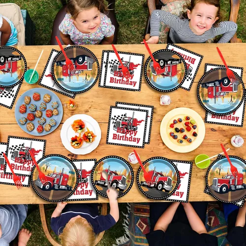 Miniatura 6 de gisgfim Juego de decoración para fiesta de 50 invitados con temática de camión semi, platos y servilletas para fiesta con temática de camión semi