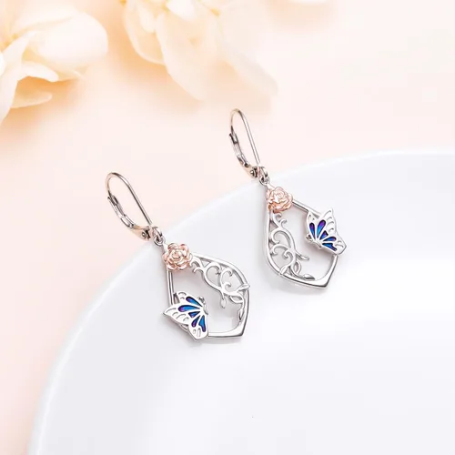 Miniatura 4 de Aretes colgantes de filigrana de plata de ley 925, margarita, loto, flor de rosa, piedra lunar, lágrima para mujer, nudo celta infinito, margarita