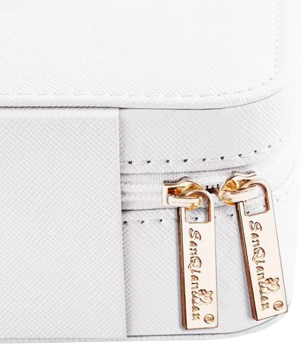 Miniatura 7 de SANQIANWAN Pequeña caja organizadora de viaje de joyería con estuche portátil de piel sintética para collares anillos aretes regalos para novia
