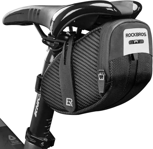 ROCKBROS Bolsa de Sillín para Bicicleta, Bolsa para Debajo del Asiento, Paquete de Cuña de Ciclismo con Correa, Bolsa de Almacenamiento para Asiento