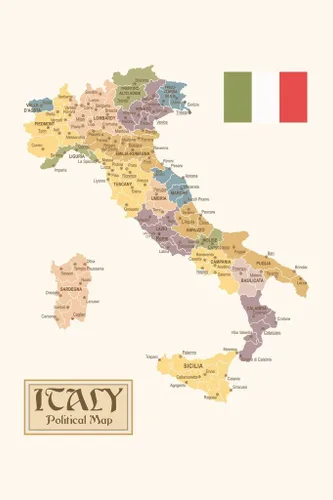 Póster artístico de pared con mapa político de Italia, decoración vintage para habitación y oficina en casa, sala de estar, dormitorio, bandera y